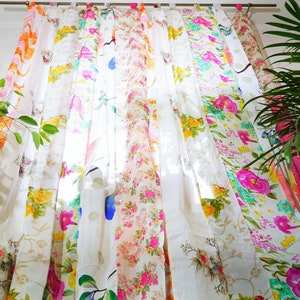 Cortinas bohemias, cortinas indias, sari, conjunto de cortinas, decoración de ventanas, India hippie | Cortina con dosel para decoración de dormitorio