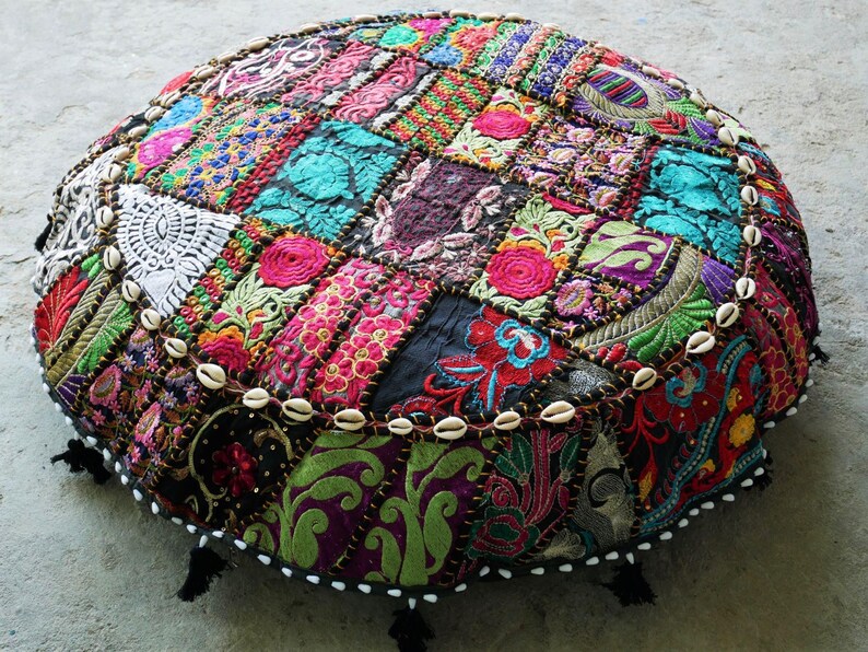 Large floor cushion - meditation cushion 24-30 " | round floor pillow cover - boho, hippie decor | Indian floor seating | Cover only image 9