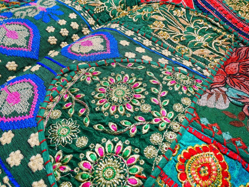 Colorful wall decor Indian wall tapestry | Hippie patchwork wall hanging - yoga or medtation room decor | handmade saree wall hanging image 16