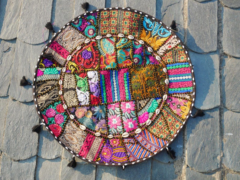 Large floor cushion - meditation cushion 24-30 " | round floor pillow cover - boho, hippie decor | Indian floor seating | Cover only Black