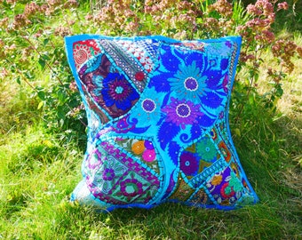 Boho cushion cover - Indian throw pillow | colorful, decorative patchwork pillow | bohemian decor - hippie cushion sofa pillow cover