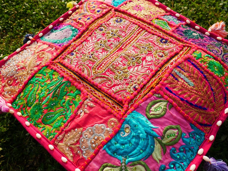 Indian floor pillow - Hippie Meditation cushion cover | Decorative Boho Throw Pillow | Colorful Floor Pillow Cover Indian floor seating image 19