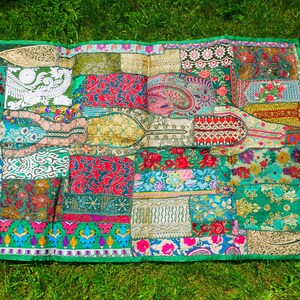 Colorful wall decor Indian wall tapestry | Hippie patchwork wall hanging - yoga or medtation room decor | handmade saree wall hanging image 19
