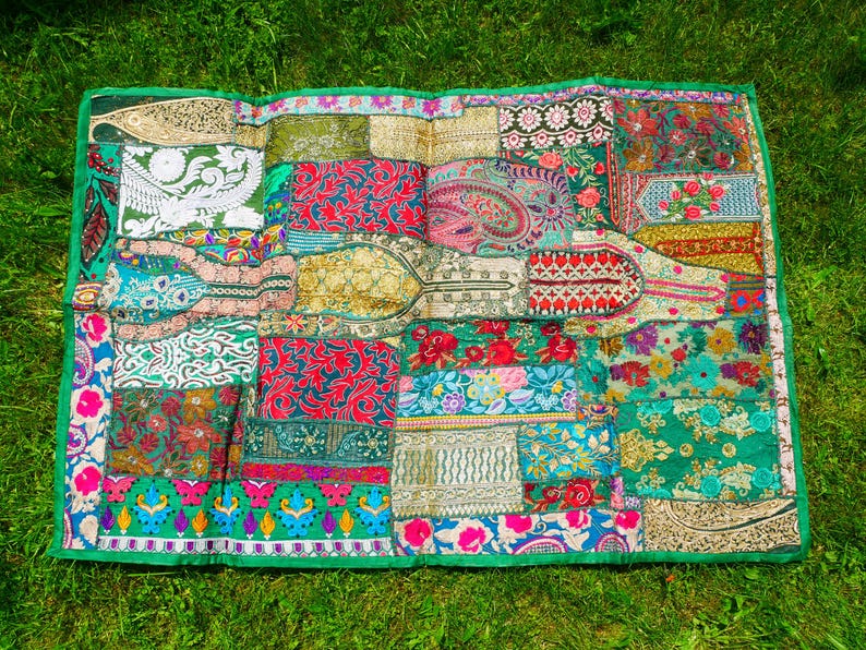 Colorful wall decor Indian wall tapestry | Hippie patchwork wall hanging - yoga or medtation room decor | handmade saree wall hanging image 19
