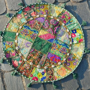 Large floor cushion - meditation cushion 24-30 " | round floor pillow cover - boho, hippie decor | Indian floor seating | Cover only Green