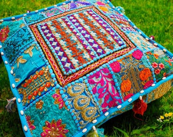 Indian floor pillow - Hippie Meditation cushion cover | Decorative Boho Throw Pillow | Colorful Floor Pillow Cover Indian floor seating