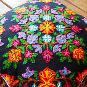 Kashmiri embroidery floor cushion - large boho throw pillow cover | Meditation cushion &quot;Shanti&quot; 24x24&quot;  hand embroidered floral | Cover only