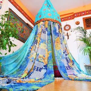 Saree Canopy boho hanging tent Shanti bed canopy bohemian wedding backdrop meditation space floor seating area hippie glamping image 5