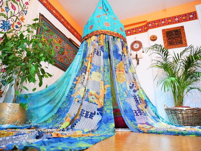 Saree Canopy boho hanging tent Shanti bed canopy bohemian wedding backdrop meditation space floor seating area hippie glamping image 5