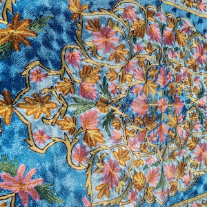 Silk rug "Dream of Kashmir" 3*5' boho accent rug traditional hand embroidered rug | bohemian bedroom rug Kashmiri above bed wall decor rug