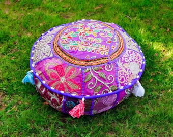 Boho Bodenkissen Patchwork Meditationskissen - Sitzkissen - Bezug | Meditationskissen | orientalisches rundes Deko Kissen hippie | Nur Bezug