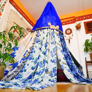 Saree Canopy - boho hanging tent &quot;Shanti&quot; bed canopy | bohemian wedding backdrop | meditation space - floor seating area | hippie glamping