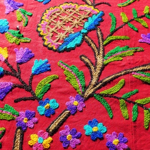 Bohemian luxury bedding &quot;Dream of Kashmir&quot; hand embroidered bedspread - floral Crewel embroidery - handmade boho throw - bed cover