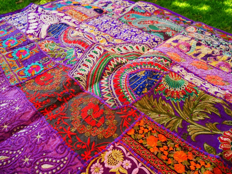 Colorful wall decor Indian wall tapestry | Hippie patchwork wall hanging - yoga or medtation room decor | handmade saree wall hanging image 3