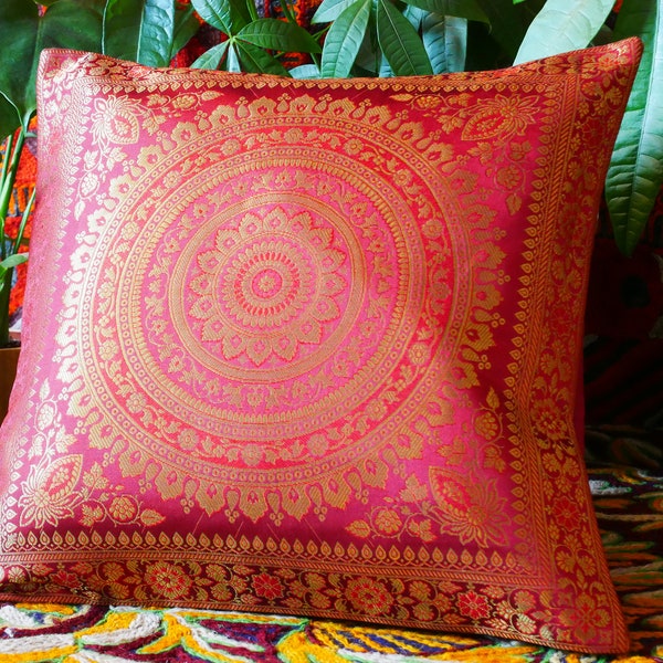 Coussin décoratif Mandala Boho en brocart indien, plusieurs couleurs, coussin de maison Shanti, décoration Boho Hippie