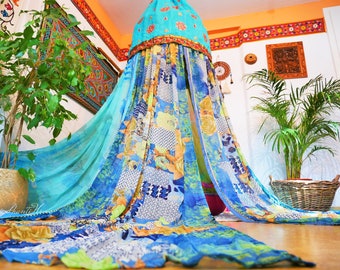 Saree Canopy - boho hanging tent "Shanti" bed canopy | bohemian wedding backdrop | meditation space - floor seating area | hippie glamping