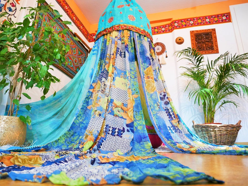 Saree Canopy boho hanging tent Shanti bed canopy bohemian wedding backdrop meditation space floor seating area hippie glamping first photos