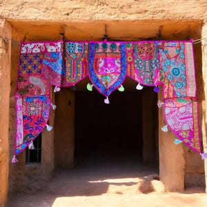 Large Indian Toran boho window or entrance decor | Indian wall hanging - patchwork tapestry | Hippie curtains -Boho Wall decor