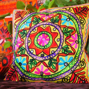 Colorful hippie pilow cover - boho throw pillow | Indian decorative pillow case for bohemian hippie decor | Maximalist funky home decor