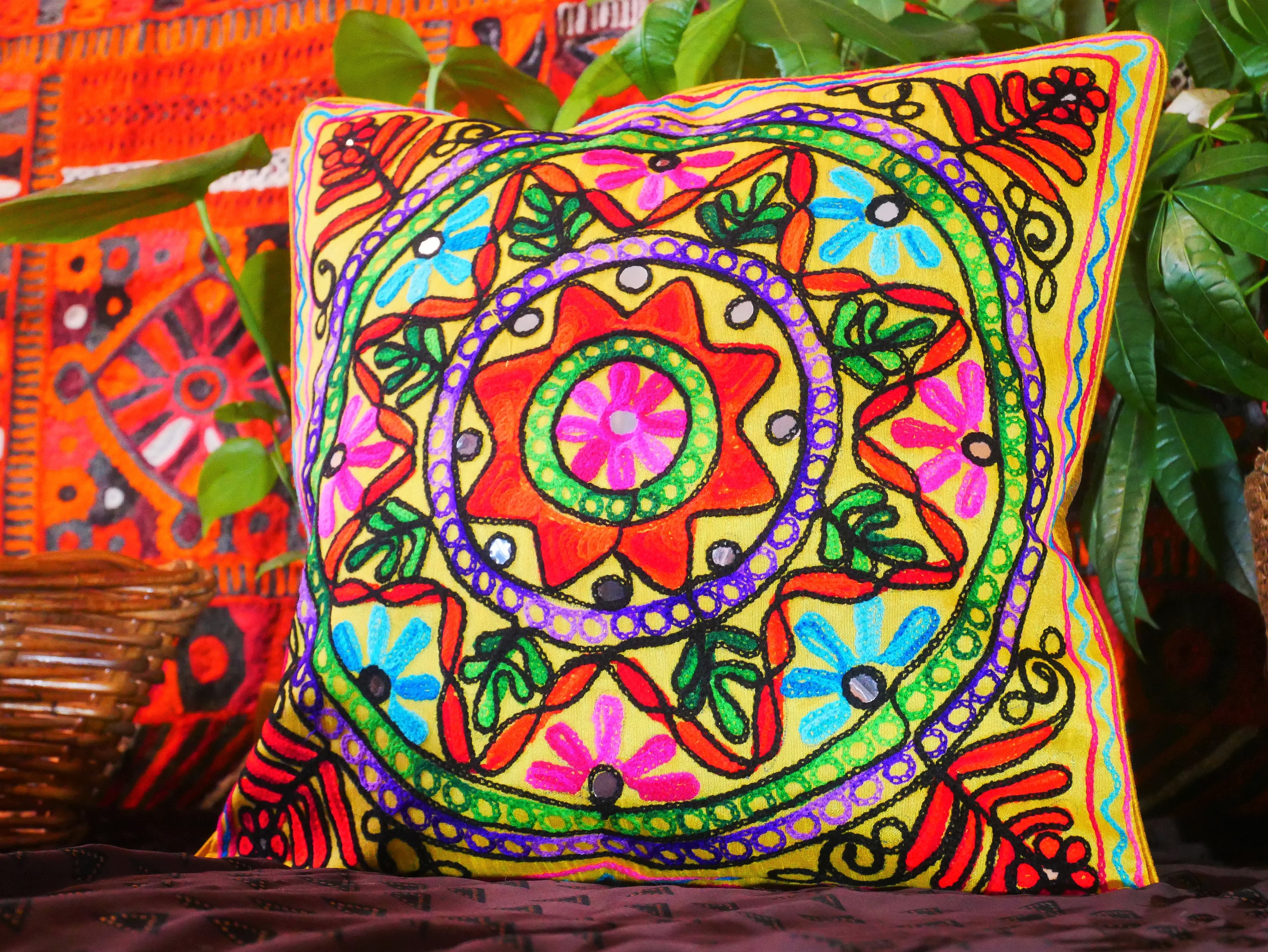 Boho Cushion Cover Indian Throw Pillow Colorful, Decorative Patchwork Pillow  Bohemian Decor Hippie Cushion Sofa Pillow Cover 
