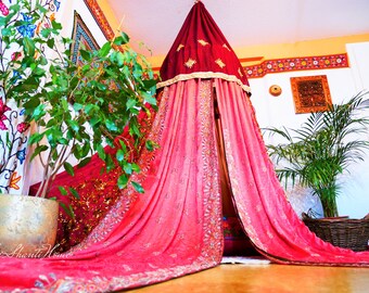 Boho hanging tent - Bed canopy - Saree Baldachin | bohemian bedroom - canopy curtain | meditation - floor seating area | Hippie decor tent