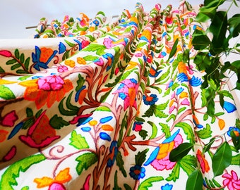 Handbestickter Vorhang aus Kaschmir - Individuelle Länge - Baumwolle mit Wolle bestickt Blumen Design Vorhang für Wohzimmer -Schlafzimmer