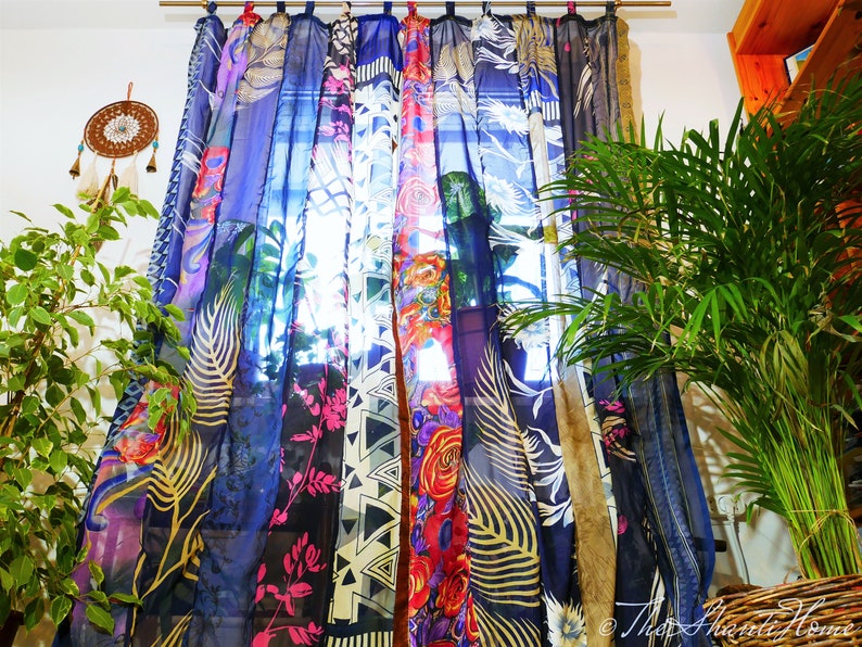 Rideaux indiens rideaux boho rideaux sari décoration de fenêtre Inde hippie Rideau à baldaquin décoratif pour chambre à coucher image 3