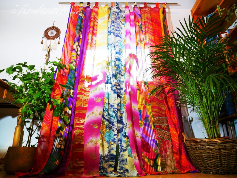 Rideaux Boho Rideau indien Rideau sari décoration de fenêtre Inde hippie Rideau à baldaquin décoratif pour chambre à coucher image 7