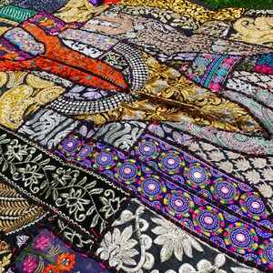Colorful wall decor Indian wall tapestry | Hippie patchwork wall hanging - yoga or medtation room decor | handmade saree wall hanging image 11