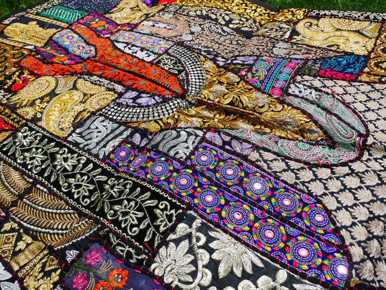 Colorful wall decor Indian wall tapestry | Hippie patchwork wall hanging - yoga or medtation room decor | handmade saree wall hanging image 11