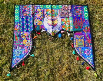 Handbestickter vintage Sari Toran, hippie Wanddeko, Wandbehang boho Türbehang,bunter Vorhangindische Schlafzimmerdeko ethno Festival
