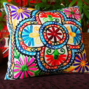 Colorful hippie pillow cover - boho throw pillow | Indian decorative pillow case for bohemian hippie decor | Maximalist funky home decor