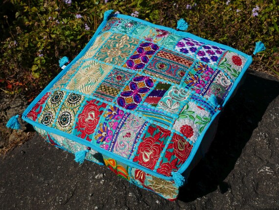 Blue Floor Pillow Square Floor Cushion Cover Throw Pillow Meditation Cushion For Indian Boho Floor Seating No Inlet