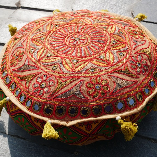 Besticktes Bodenkissen Mandala Sitzkissen Sitzsack - Bezug indisch orientalisches rundes Deko Kissen Ottoman hippie shanti gypsy