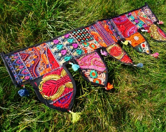 Indischer handbestickter Toran | Vintage Sari Wandbehang | PatchworkTürbehang | Festival Hippie Dekoration | Boho Ethno Deko