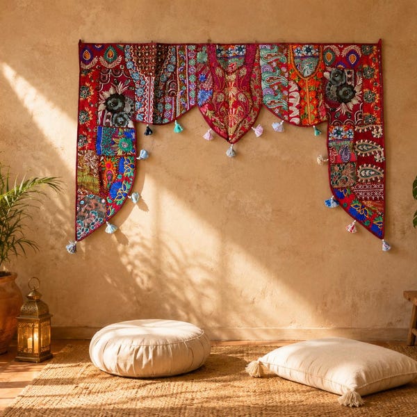 Large Indian Toran - boho entrance decor | Indian wall hanging - handmade patchwork tapestry | Hippie curtains - Bohemian Wall decor