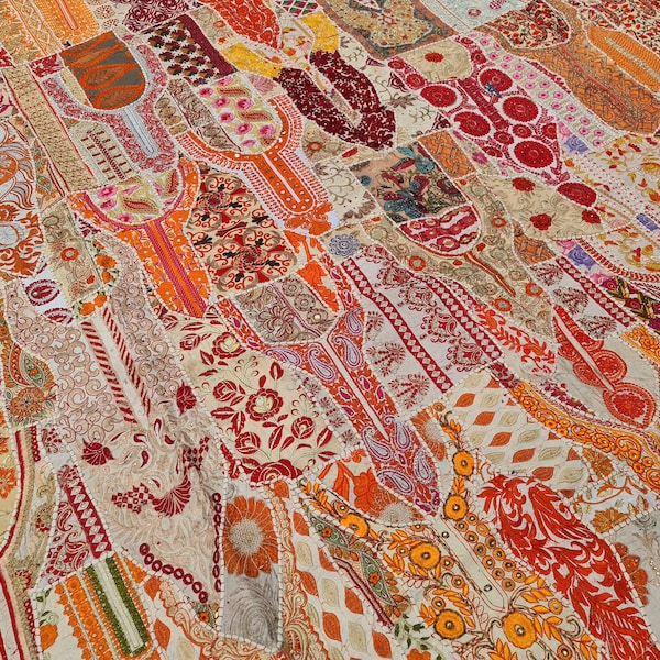 Indien Tagesdecke "Shanti Masala" kunterbunt Patchwork Bettüberwurf vintage Sari, bunt orientalisch, braun boho hippie Deko, Indien Decke