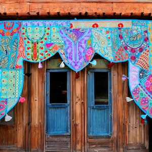 Large Indian Toran - bohemian window decor | Indian wall hanging - patchwork tapestry | Hippie curtains -Boho Wall decor