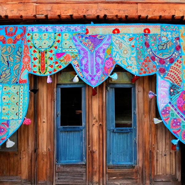Large Indian Toran - bohemian window decor | Indian wall hanging - patchwork tapestry | Hippie curtains -Boho Wall decor