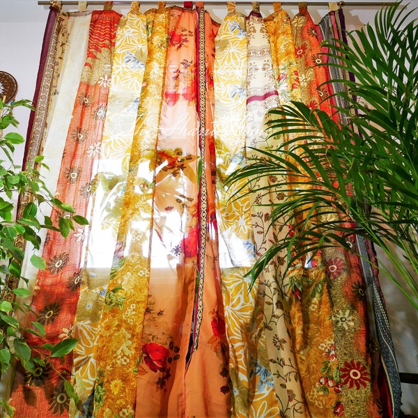 Indian curtain boho saree curtains | handmade patchwork curtains for bohemian window decor hippie bedroom | bed canopy curtains yoga decor