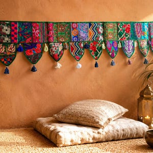 Indiase Toran patchwork deurdecoratie | Vintage sari wanddecoratie | Patchwork deurdecoratie | Festival hippie decoratie | Boho etnische decoratie