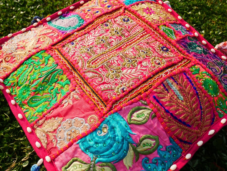 Indian floor pillow - Hippie Meditation cushion cover | Decorative Boho Throw Pillow | Colorful Floor Pillow Cover Indian floor seating Pink