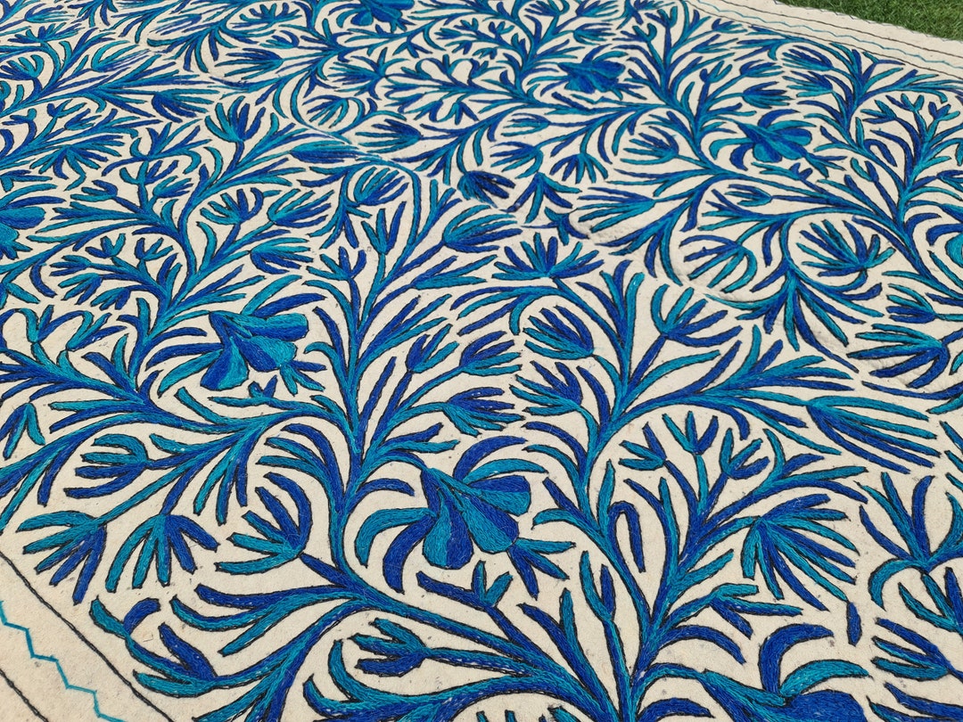 Large Wool Rug 10x6 Floral Embroidery Rug Boho Area Rug Indian Floor ...