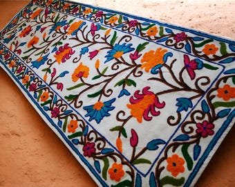 Kashmiri Table Runner & Wall Hanging – Hand Embroidered Crewel