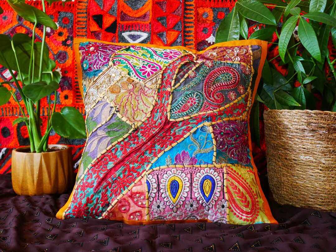 Boho Throw Pillow Indian Patchwork Cushion Cover Funky Pillows Bohemian
