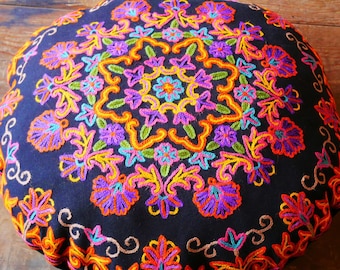 Meditation cushion "Shanti" large floor pillow cover | Kashmiri floor cushion - hand embroidered | bohemian floor seating | Cover only