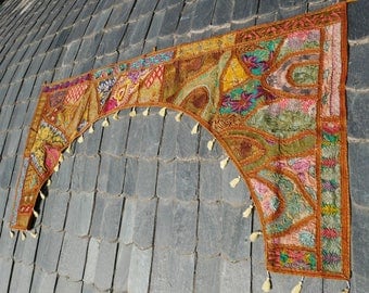 Large door toran, hippie wall decor, colorful doorway or window topper, Indian wall hanging, patchwork curtains, bohemian tapestry