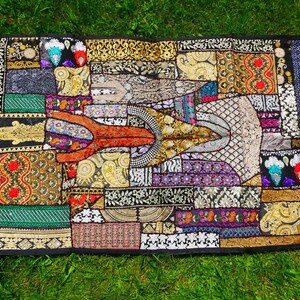 Colorful wall decor Indian wall tapestry | Hippie patchwork wall hanging - yoga or medtation room decor | handmade saree wall hanging image 9