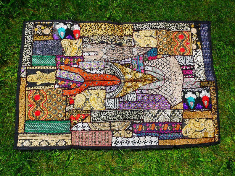 Colorful wall decor Indian wall tapestry | Hippie patchwork wall hanging - yoga or medtation room decor | handmade saree wall hanging image 9