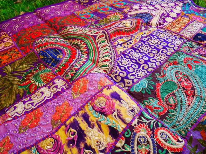 Colorful wall decor Indian wall tapestry | Hippie patchwork wall hanging - yoga or medtation room decor | handmade saree wall hanging image 5